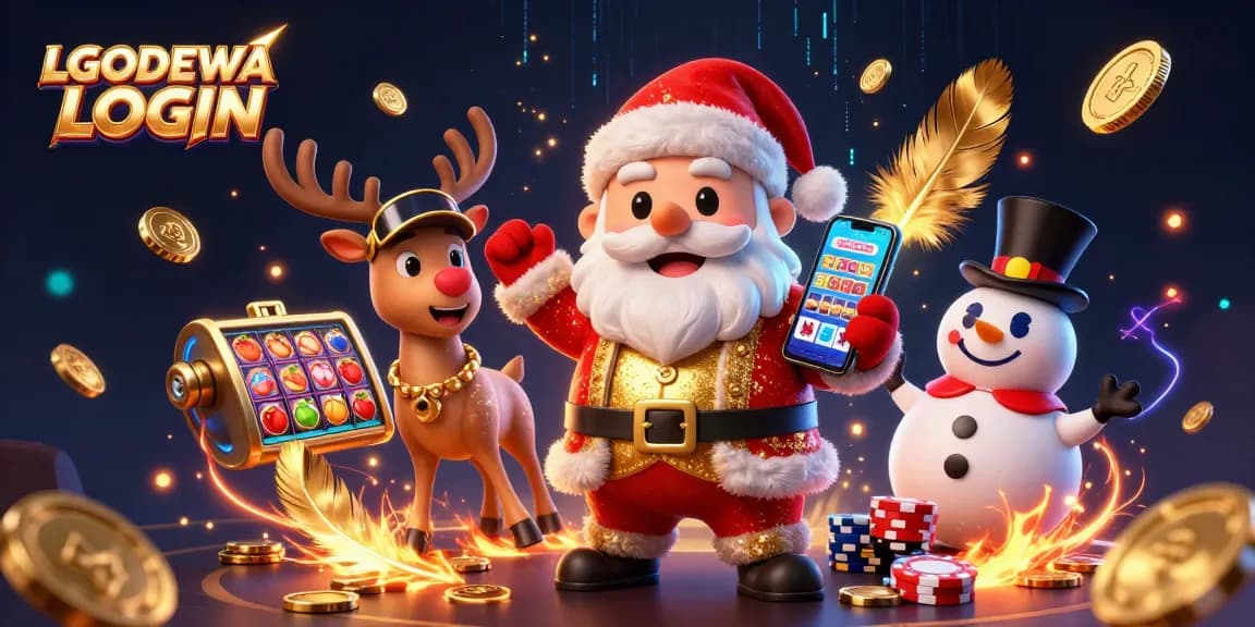 Experience the excitement of winning at LGODEWA LOGIN with Santa, his reindeer, and a snowman in an interactive casino setting.