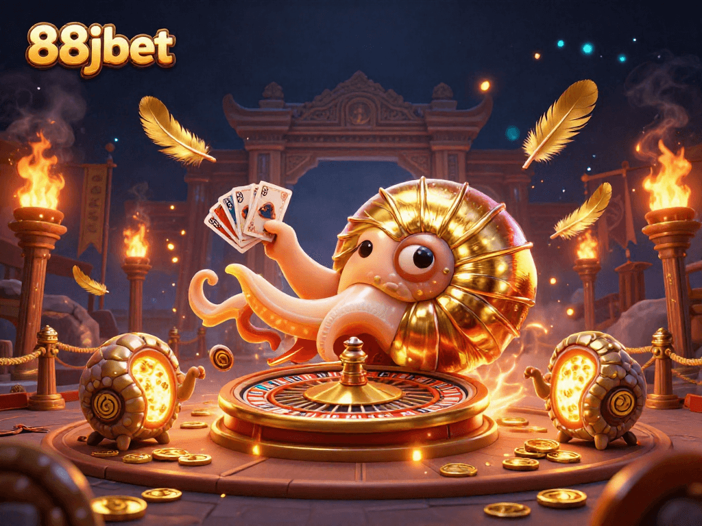 Experience thrilling gameplay with 88jbet, featuring a giant nautilus and glowing ammonite companions.
