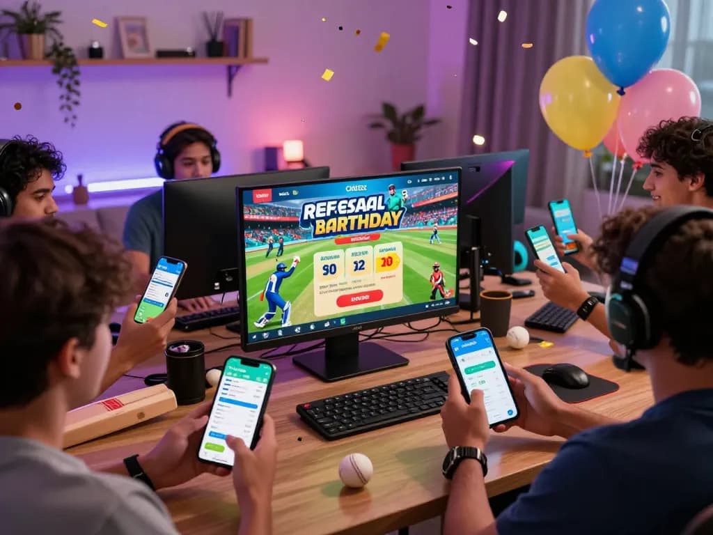 Excited players engaging with the Crickex app in a vibrant cricket bonus site setting.