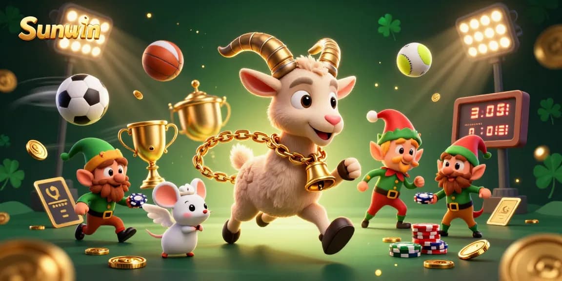 Experience thrilling games at Sunwin with festive characters in a lively casino atmosphere.