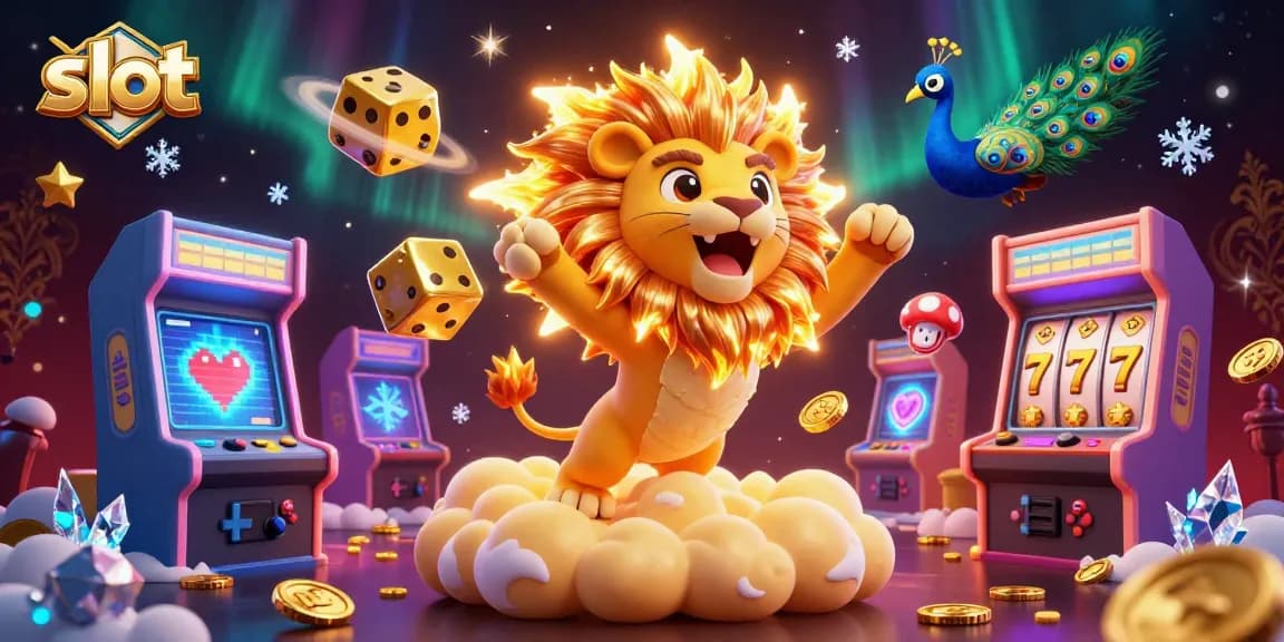 Engage with thrilling slot adventures featuring the roaring lion and golden dice in vibrant casino action.