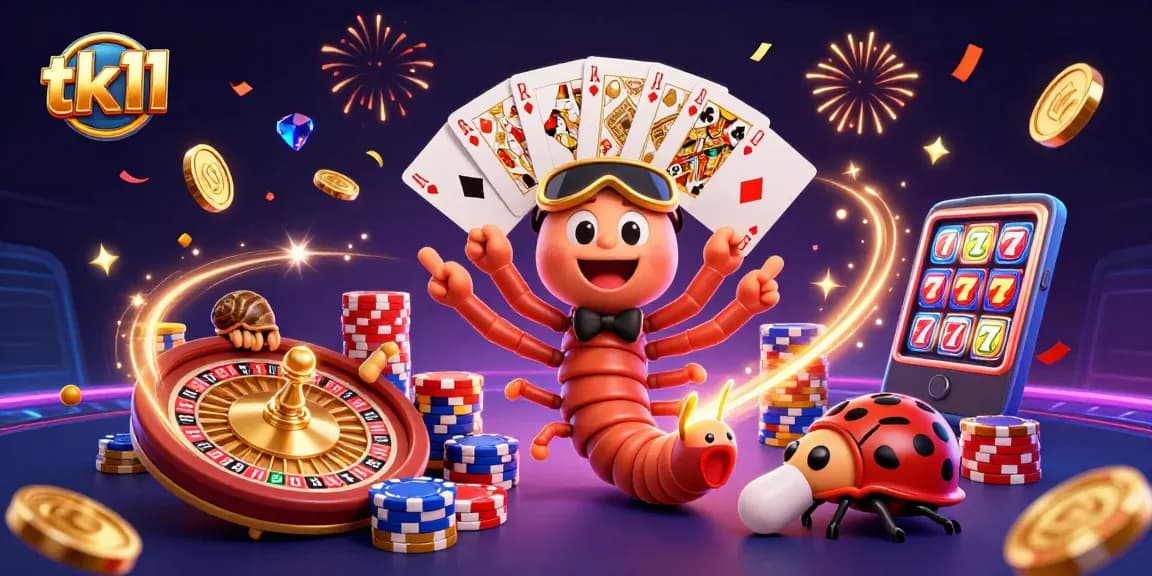 Join the tk11 action with colorful poker chips, sparkling gems, and winning cards in this vibrant casino scene.