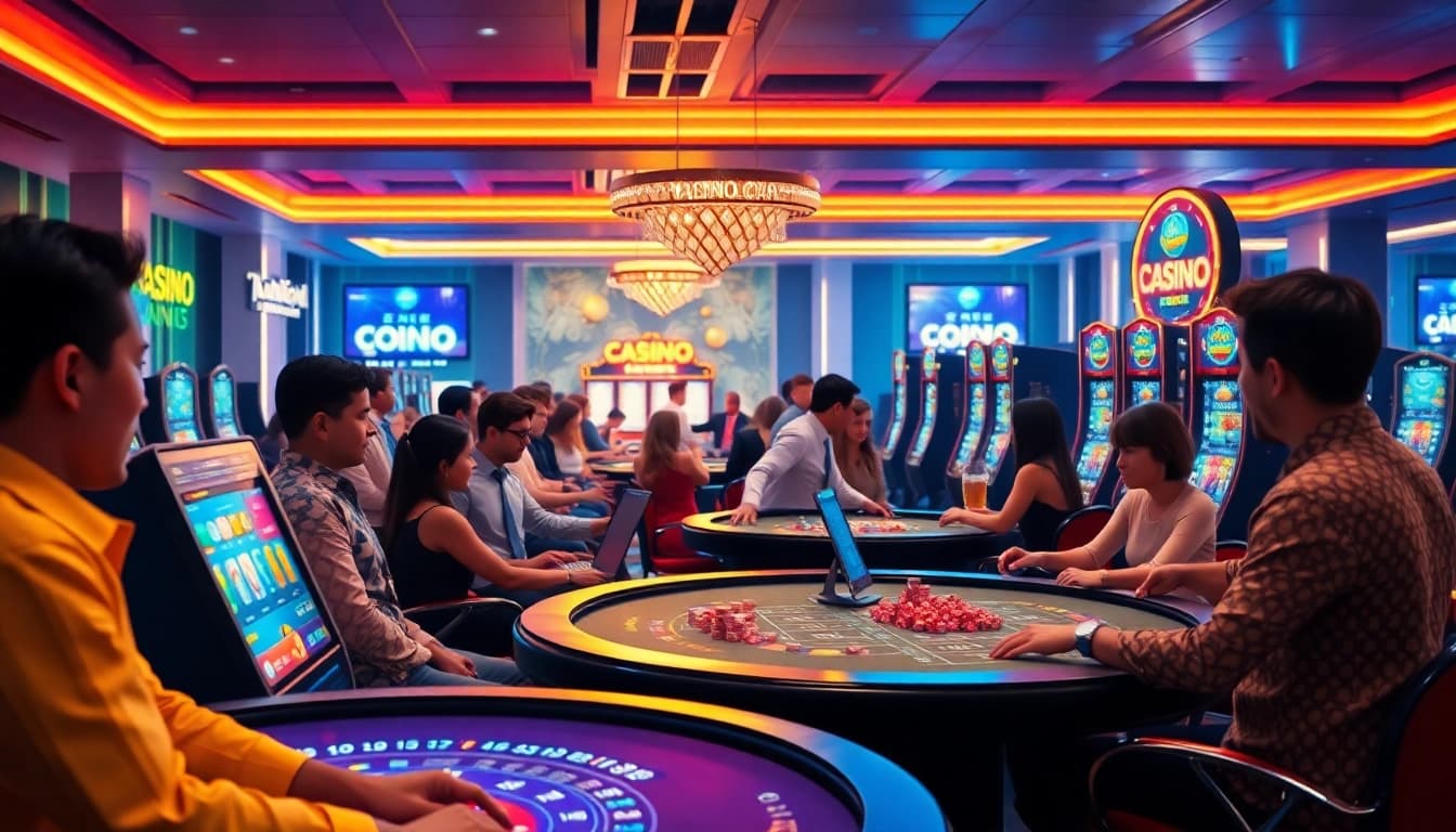 Online gaming environment showcasing MMOO's luxurious casino experience with excited players.