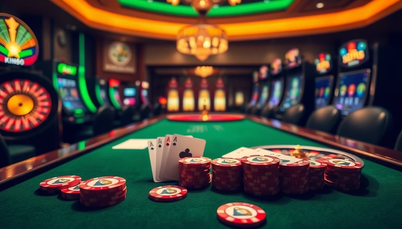 Experience thrilling gameplay at km88 with vibrant casino tables and luxurious chips in action.