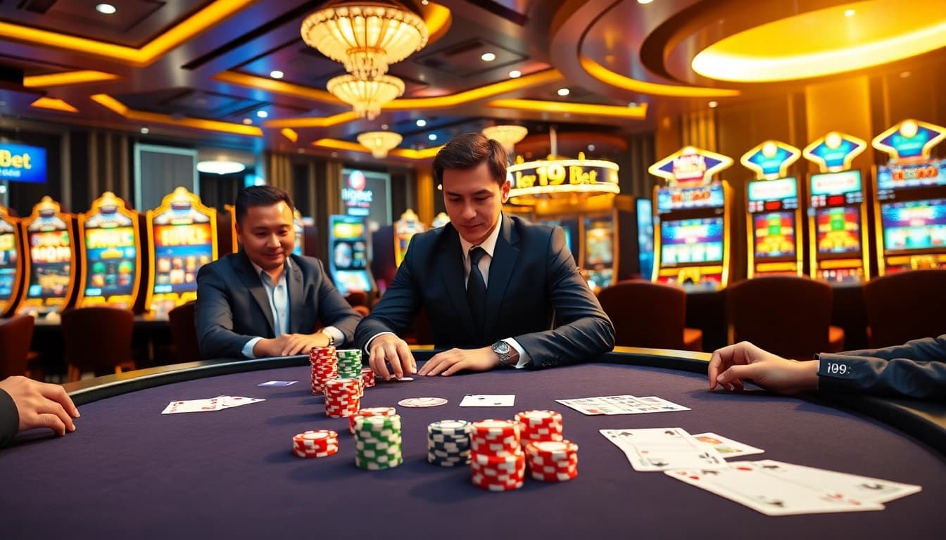 Experience thrilling poker action at i9bet's vibrant casino table with luxury details.