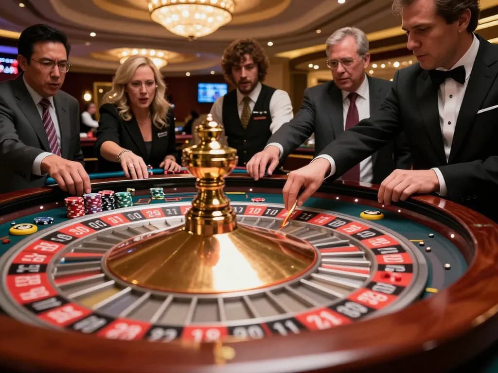 Players engaging in a high-stakes game at the roulette table, featuring TR88 excitement