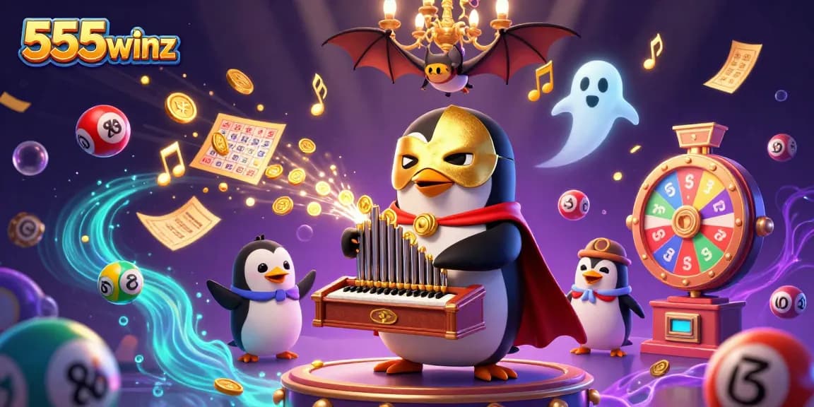 Experience the thrilling action of 555winz with dynamic lottery balls and festive casino elements!