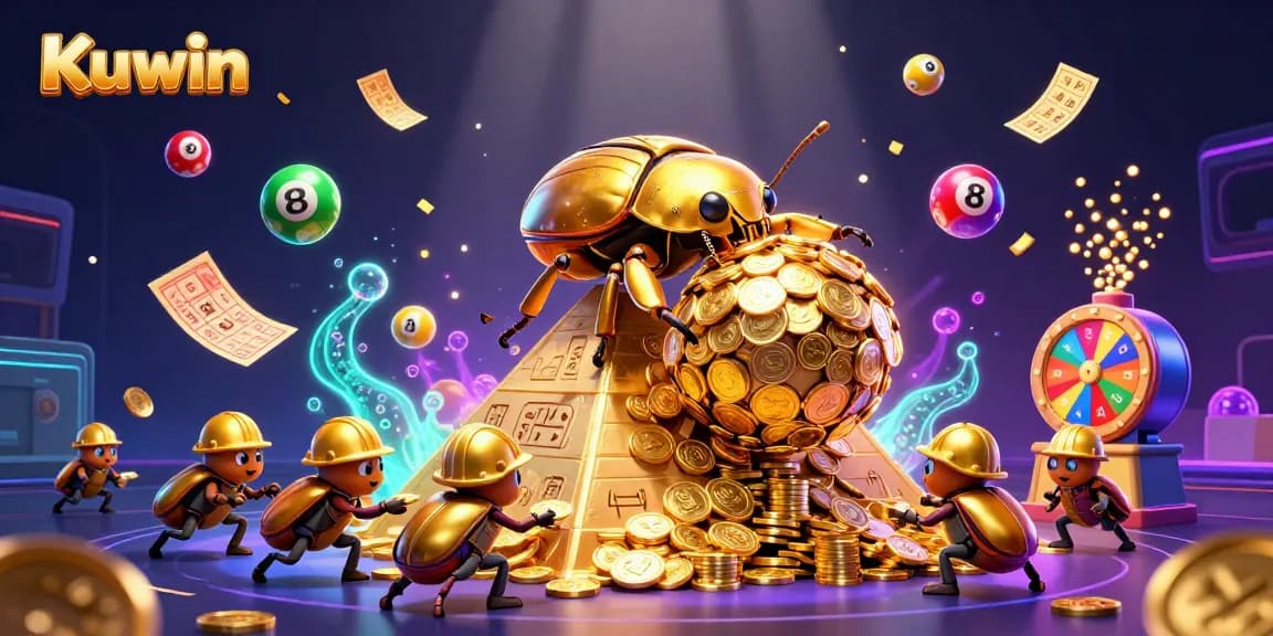 Kuwin players engaging with golden lottery elements and exciting game features in a vibrant casino setting