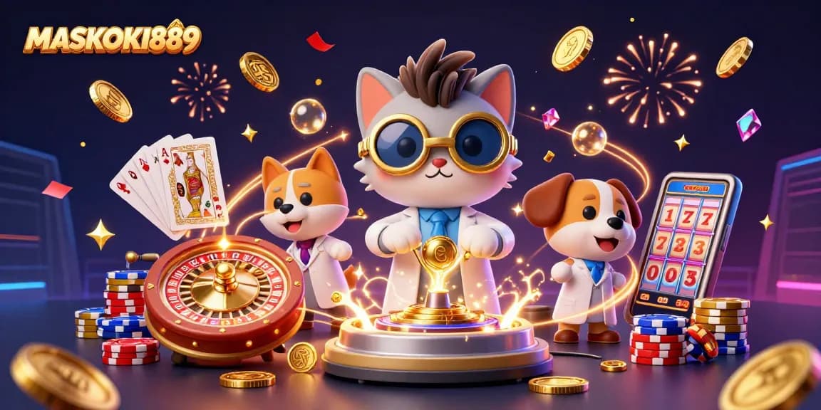 Experience the excitement of MASKOKI889 with a mad scientist bringing casino treasures to life.
