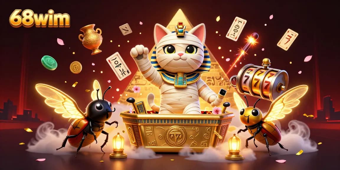 Experience thrilling gaming adventures with 68wim in a vibrant casino illustration.