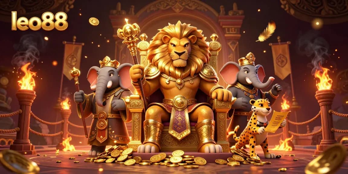 Experience thrilling gameplay at leo88 with lions, elephants, and cheetahs in a vibrant, dynamic scene.