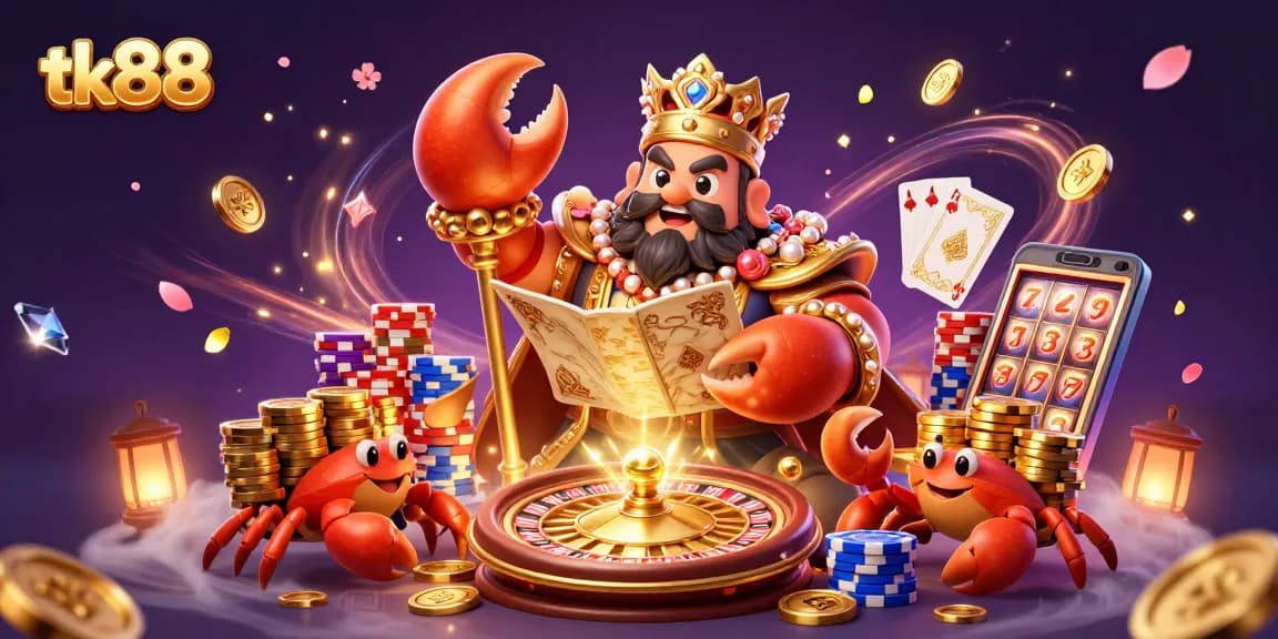 Experience the thrill of tk88 with a vibrant casino scene filled with games and treasures.