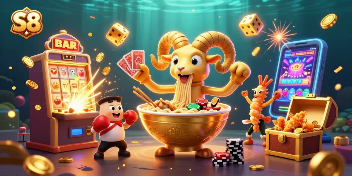 Experience the excitement at S8 with vibrant 3D casino characters and a jackpot explosion, showcasing thrilling gaming action.
