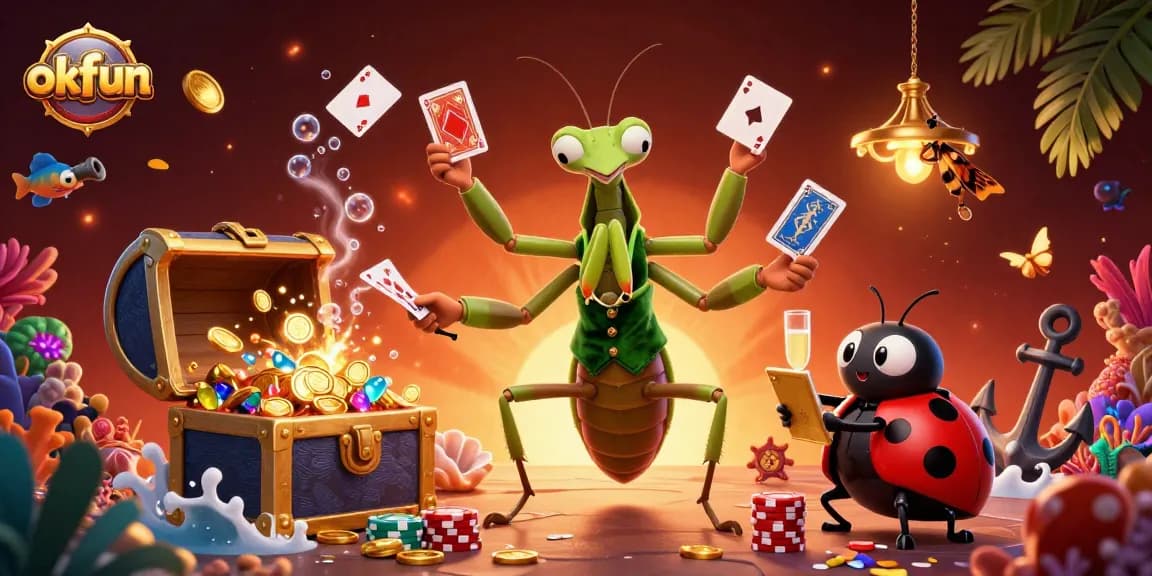Experience gaming action with okfun in a vibrant casino scene filled with characters and rich details.