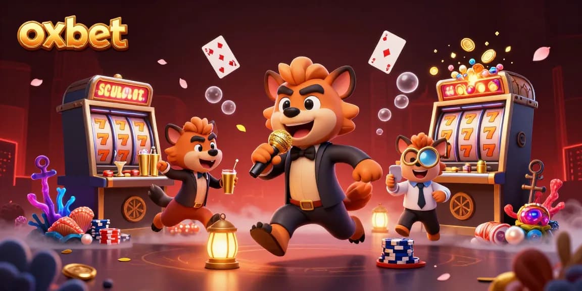 Experience thrilling gaming at oxbet with a lively casino scene featuring hyenas and slot machines.