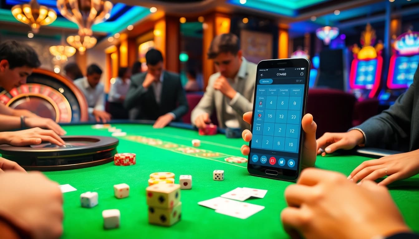 Engaging casino scene featuring CM88's online interfaces, poker chips, and roulette wheel.
