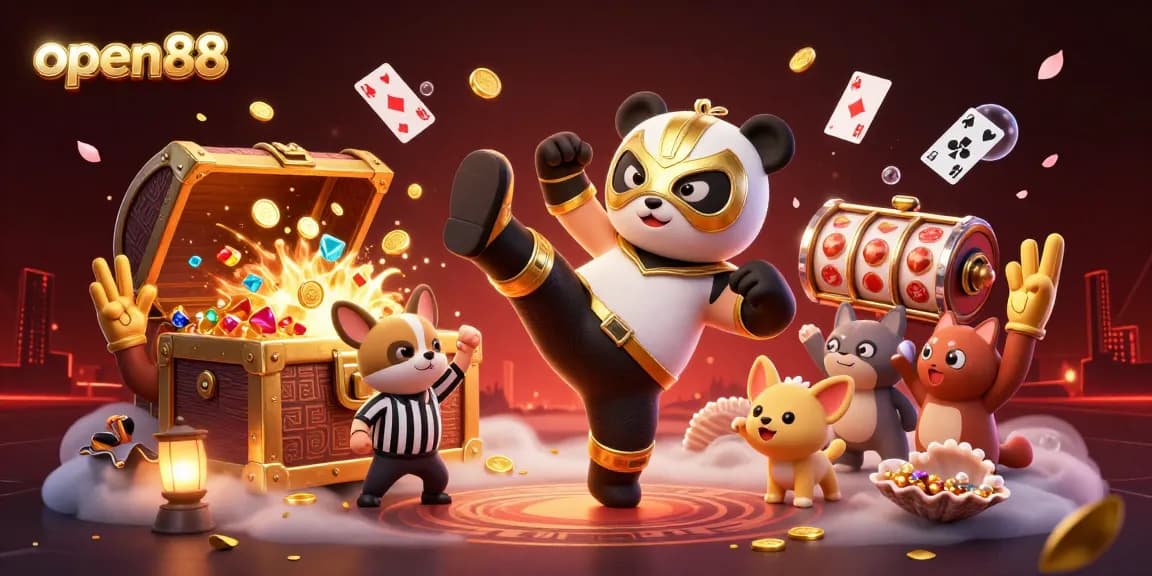 Engage with open88's thrilling online casino experience, featuring vibrant scenes of action and excitement.