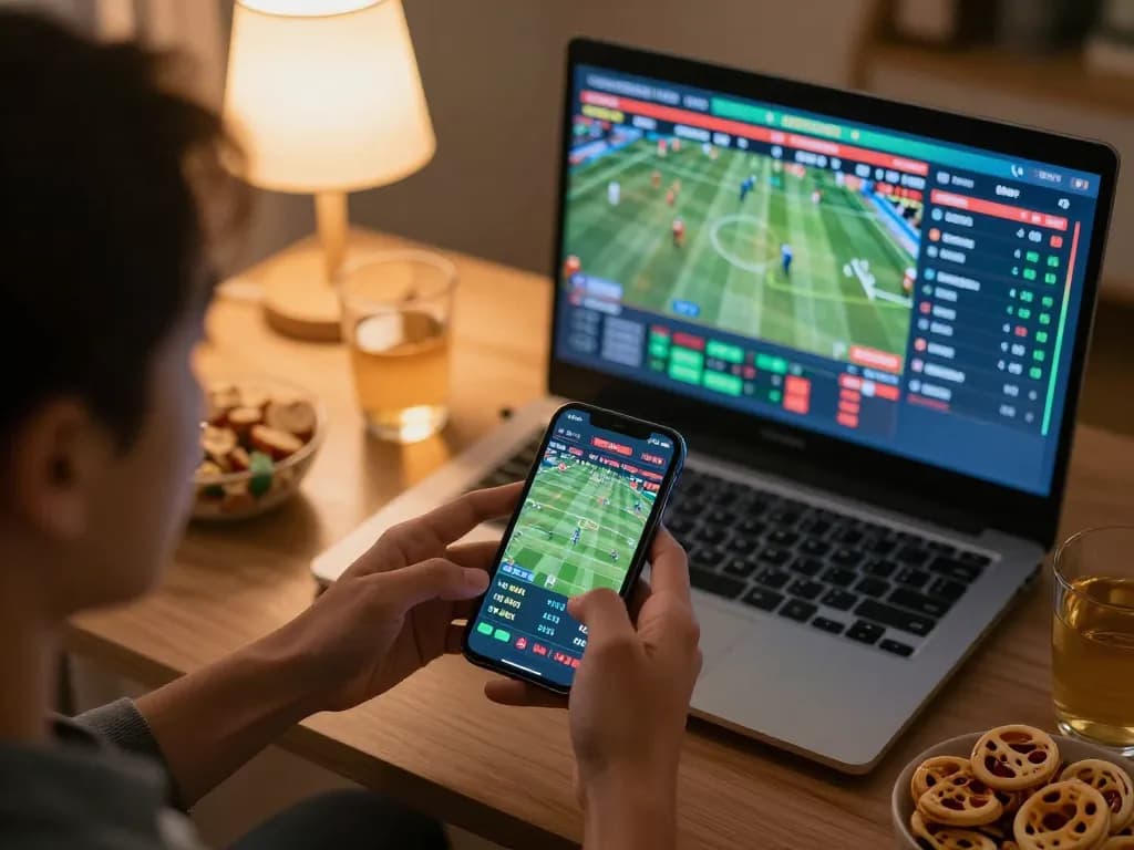 LC88 user engaging in thrilling online sports betting with smartphone, showcasing live odds and excitement.