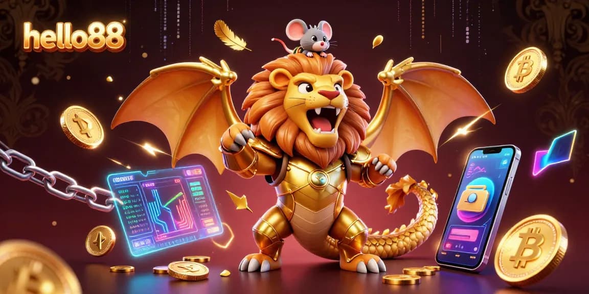 Experience excitement at hello88 with a vibrant 3D casino-themed illustration showcasing luxurious gaming elements.