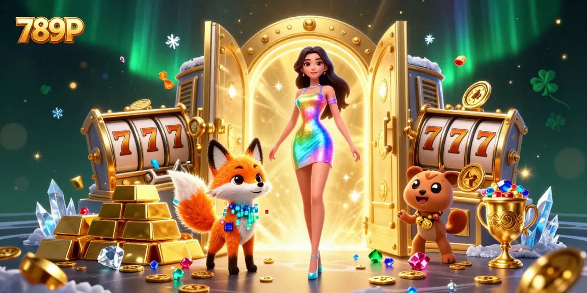 Engage in thrilling gameplay at 789P, surrounded by vibrant 3D art, slot reels, and shining treasures.