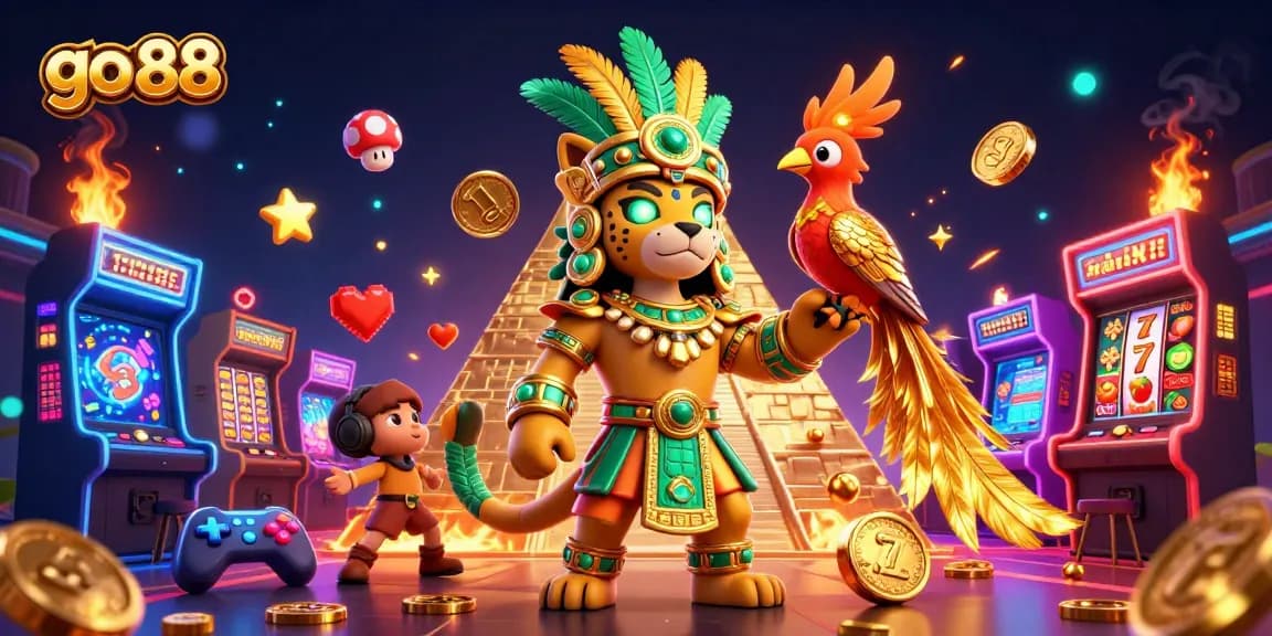 Immerse in go 88 with vibrant online casino arts, featuring gambling symbols and dynamic characters.