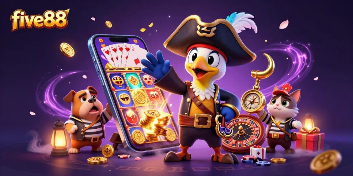 Engage in thrilling gaming action at five88 with interactive slot games, playful characters, and captivating visuals.