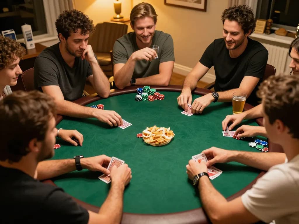 Players enjoying a friendly poker night at home with cm88-vn, showcasing strategy and camaraderie.