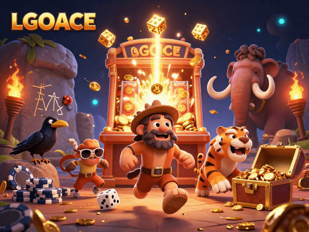 LGOACE betters immerse in prehistoric fun with cartoon characters and vibrant slot machine chaos