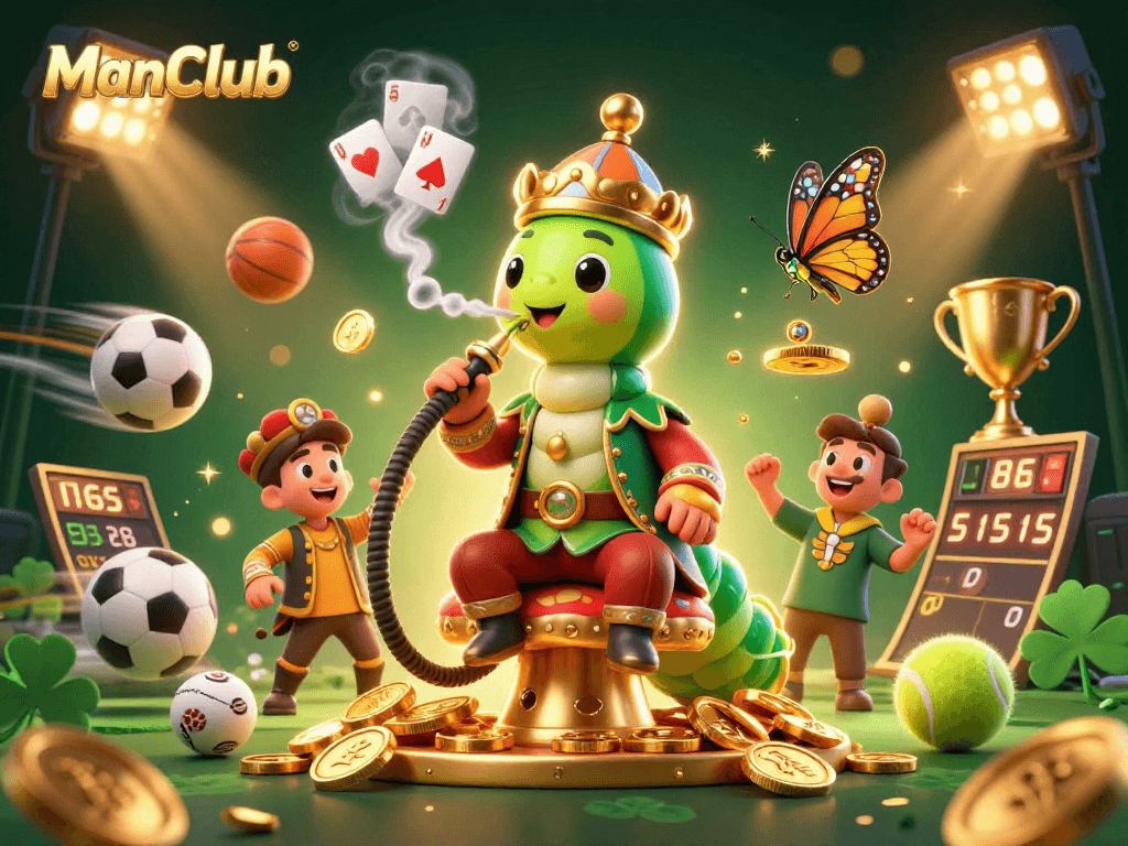 Experience thrilling poker action with ManClub's vibrant 3D illustration blending gaming elements.