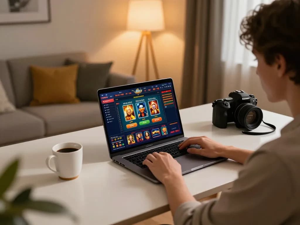 Player exploring xx88 online casino on a laptop, highlighting gaming strategy and engagement