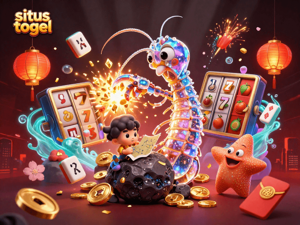 Experience situs togel as the mantis shrimp battles for glory among gold and gems surrounded by vibrant casino elements.