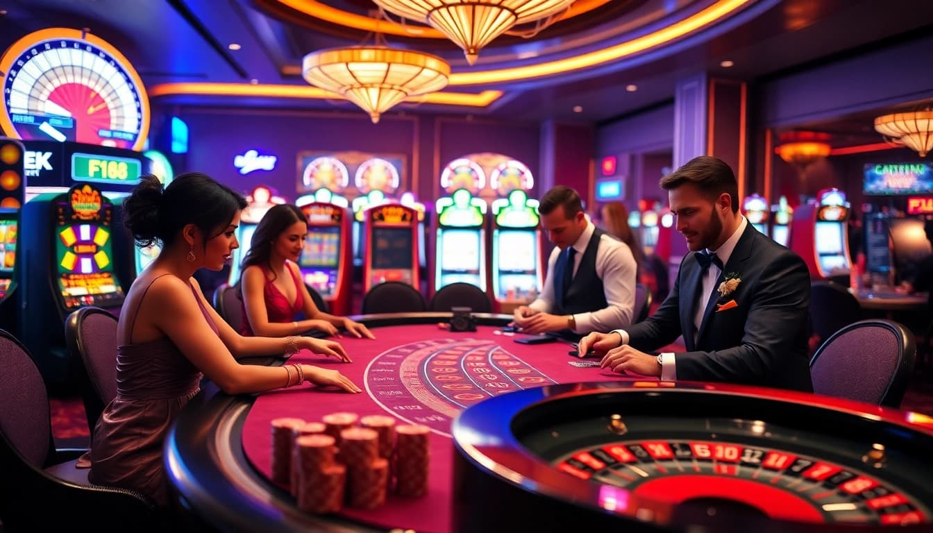 F168 enhances the gambling experience with vibrant blackjack tables and luxurious slot machines.