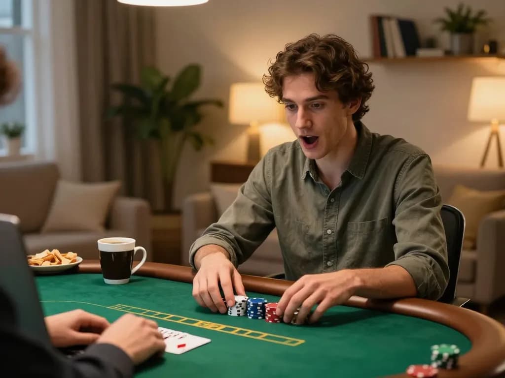 Engaging in an online poker game on go88live while enjoying a cozy home atmosphere.