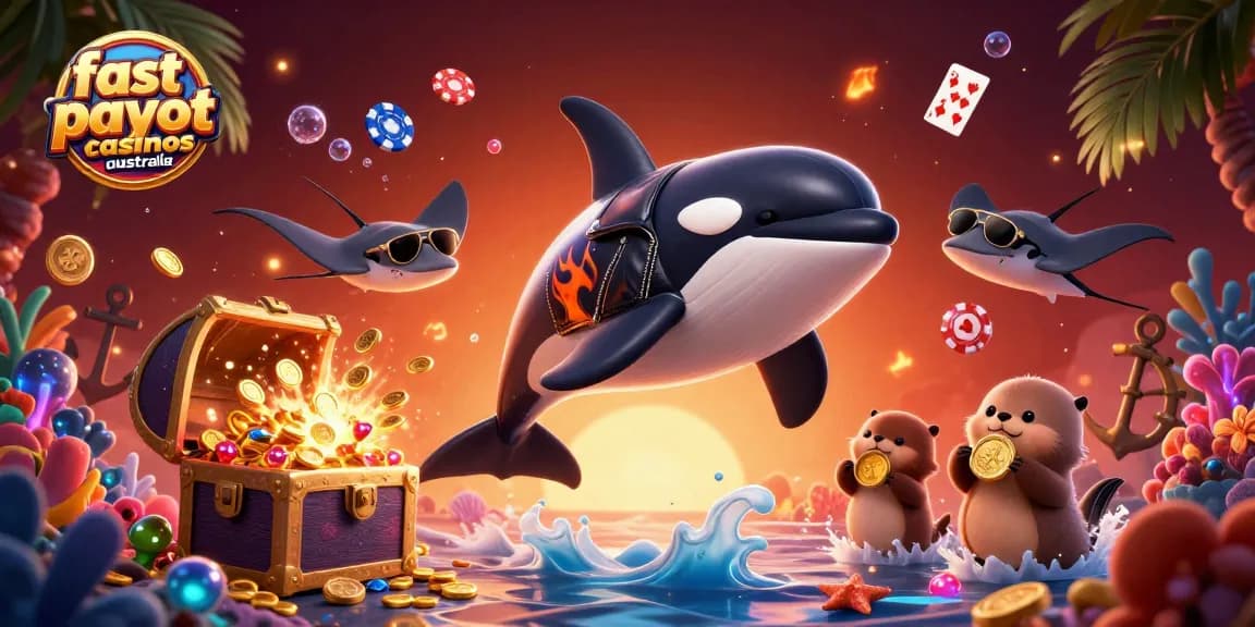 Experience exciting moments at fast payout casinos Australia with this vibrant sea-themed illustration showcasing instant withdrawals.