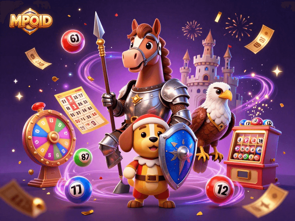 Join the excitement at MPOID with colorful lottery balls and vibrant prizes raining down.