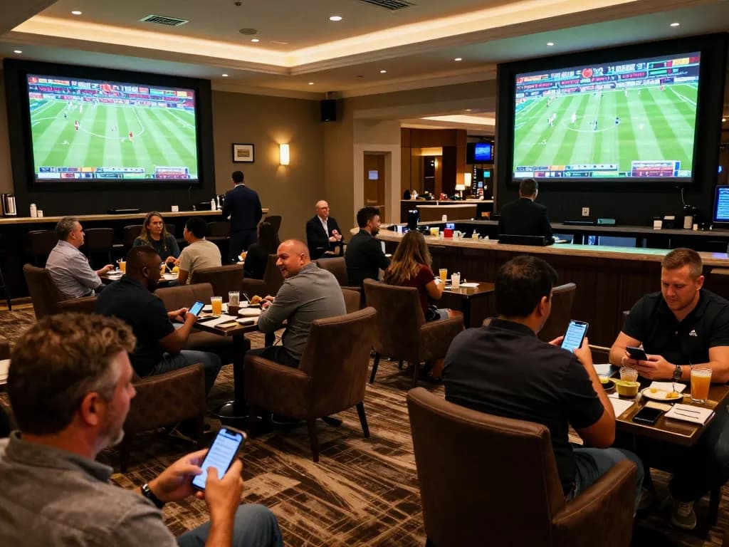 TR88 sports betting lounge filled with patrons excitedly placing wagers on live games