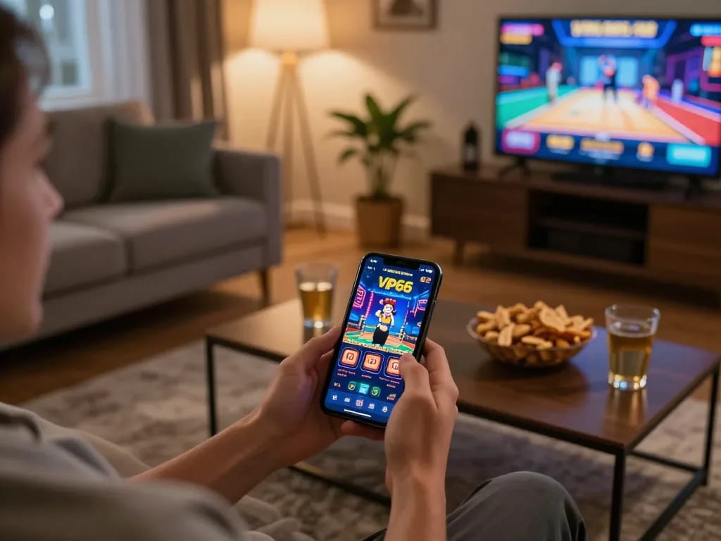 Engaging gameplay on vip66 mobile app with snacks, creating an inviting gaming atmosphere.