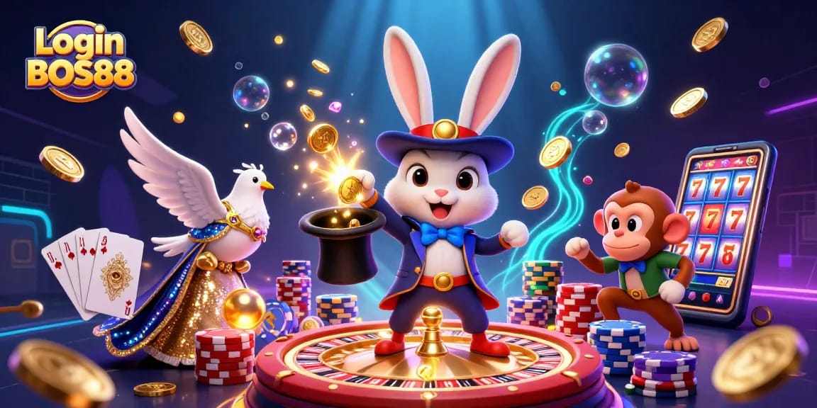 Login BOS88 nikmati keseruan permainan slot online dengan ilustrasi magis di kasino.