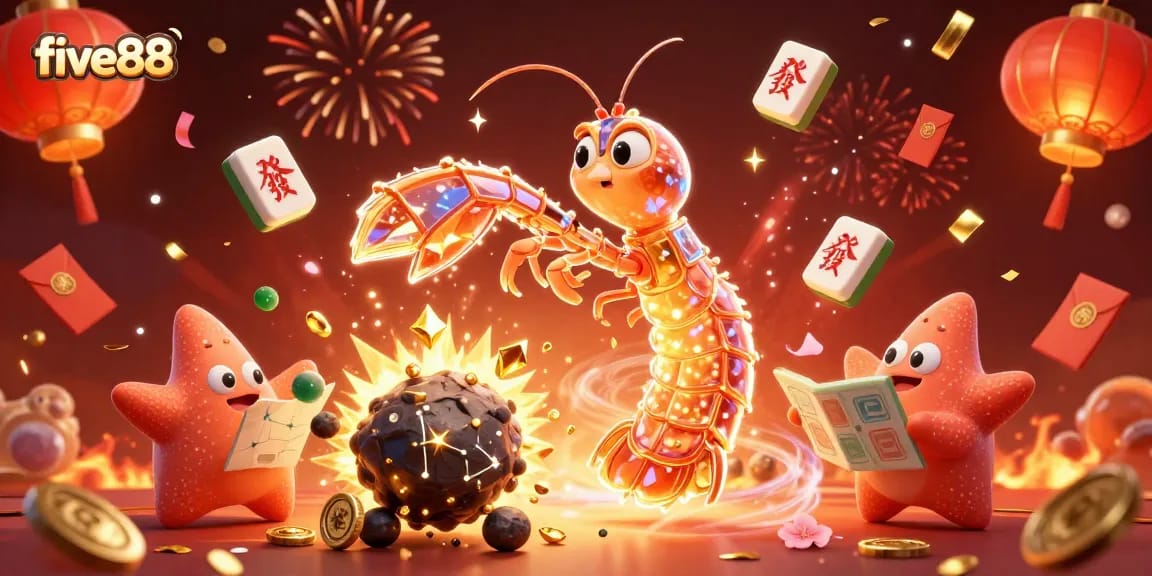 Experience exciting gameplay at five88 with a galactic samurai and starfish amid dazzling casino elements.