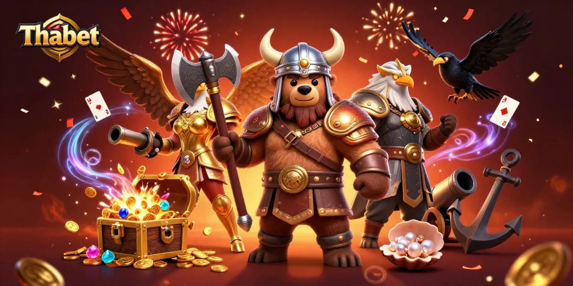Transform your gaming experience with Thabet's thrilling casino elements in a vibrant, action-packed illustration.