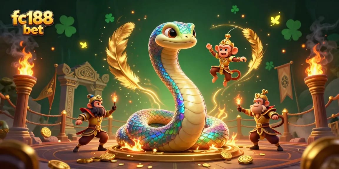 Experience the excitement of fc188 bet with a vibrant fantasy scene featuring dynamic characters and action-packed casino elements.