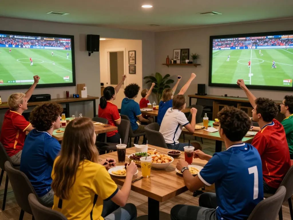 Xoilac viewers cheering during a live football match celebration at home.