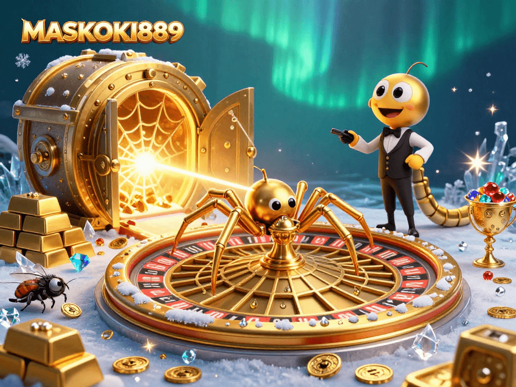 PLACE bets with the golden spider at MASKOKI889's roulette wheel illustration.