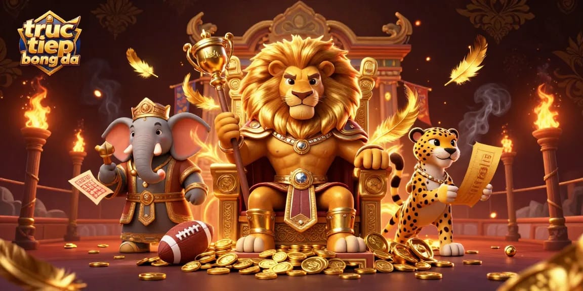 Engage in truc tiep bong da with fierce lions, elephants, and quick cheetahs amidst vibrant sports elements.