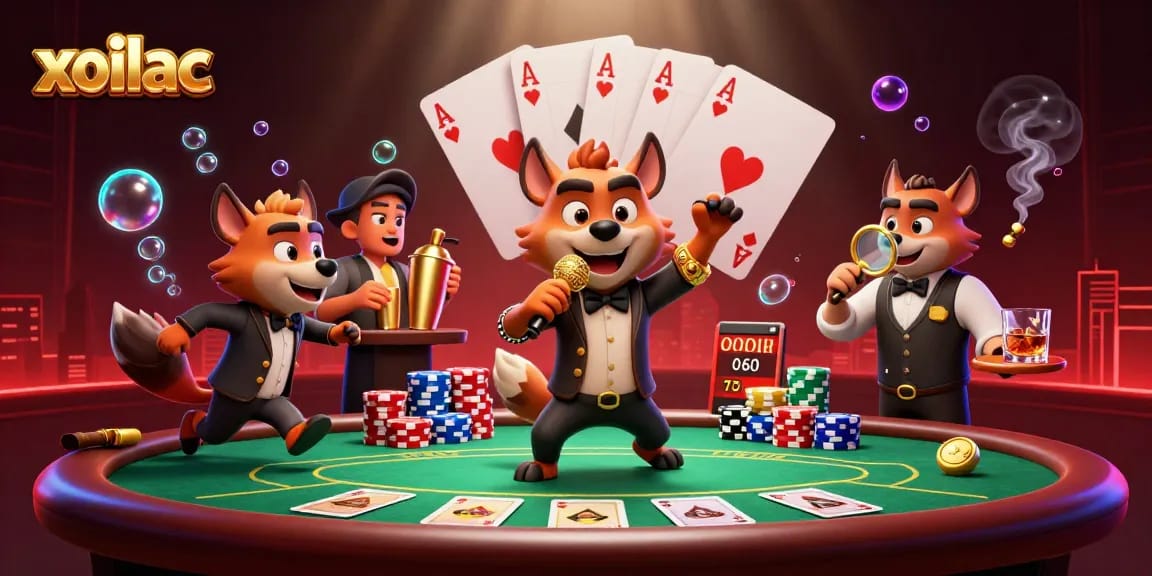 Engage with the vibrant atmosphere at Xoilac's comedy casino, featuring engaging characters and dynamic gambling elements.