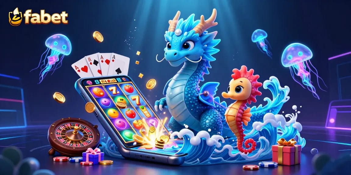 Spin the reels with fabet while admiring a vibrant underwater adventure showcasing a dragon and seahorse.