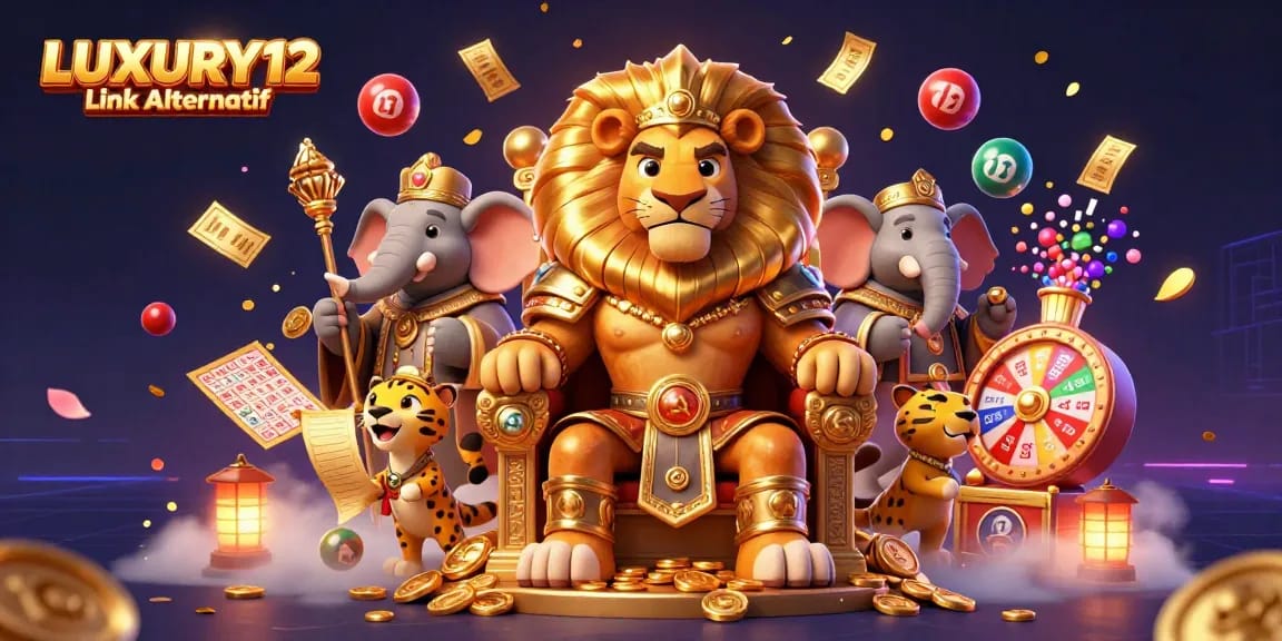 Permainan slot dengan LUXURY12 Link Alternatif, mengalami sensasi dengan koin emas dan bola lotere berwarna-warni.