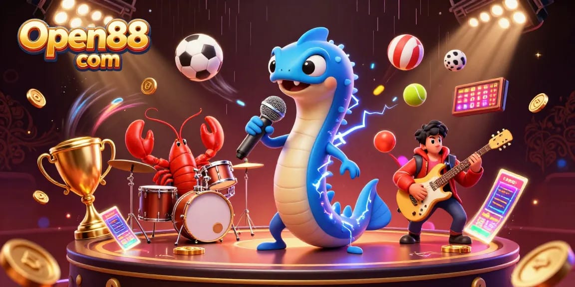 Experience excitement with Open88 com in this vibrant underwater casino scene featuring lively characters.