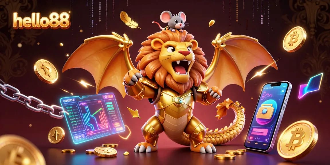 Experience excitement at hello88 with a vibrant 3D casino-themed illustration showcasing luxurious gaming elements.