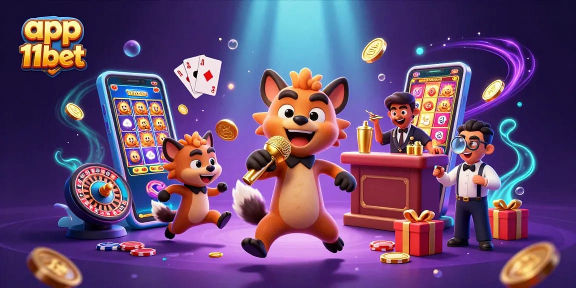 Engage with the app 11bet to experience vibrant 3D casino action featuring hyenas at a comedy club.